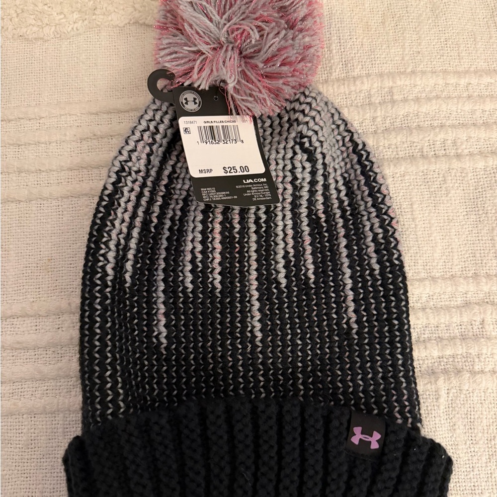 Under Armour Black and Pink Striped Beanie